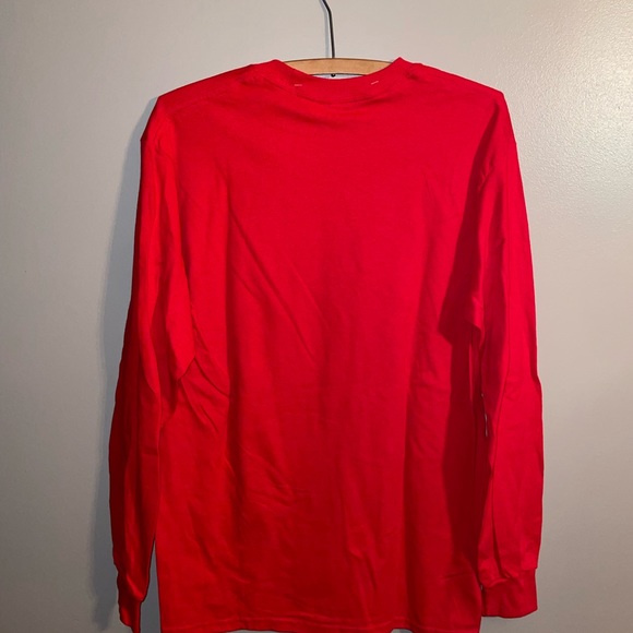 Bright red Christmas themed long sleeve t-shirt with gold sparkle emblem, NWT - Picture 4 of 6
